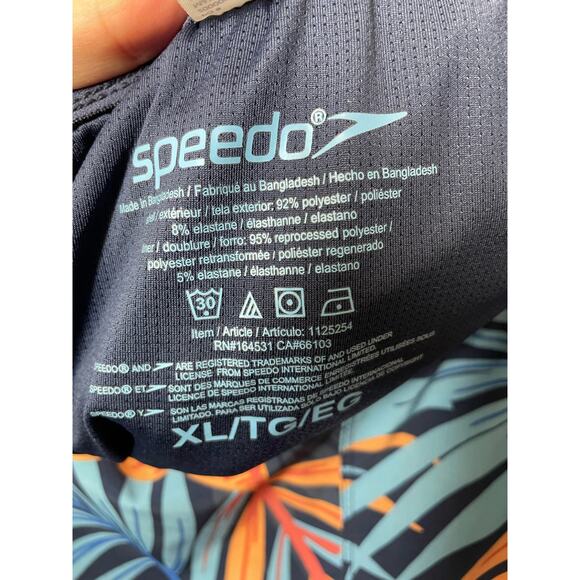 Speedo Mens Swim Trunks Shorts Blue Tropical Palm Size XL Hydro Volley Lined - Picture 3 of 6
